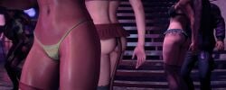 1boy 3d 4girls absurd_resolution ass ass_cleavage ass_focus belted_shorts blue_thong bubble_butt character_request cutscene denim_shorts fake_animal_ears female femsub game_screenshot green_thong half-naked jean_shorts melissa_(saints_row) microskirt navel official_art red_microskirt saints_row saints_row_the_third shogunxdd skirt standing stripper strippers tagme unbothered whores