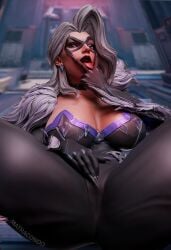 2026 3d 3d_(artwork) big_breasts black_cat_(marvel) black_cat_(marvel_rivals) boobs breast_press breasts felicia_hardy gray_hair leather leather_clothing leather_gloves leather_jacket leather_pants marvel marvel_comics marvel_rivals matracondo sexy sexy_body sexy_clothing sexy_female sexy_pose spider-man_(series) tongue tongue_out