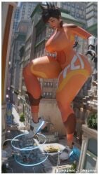 1girls 3d 3d_(artwork) big_ass big_breasts bodysuit british british_female building buildings city european european_female female female_focus female_only giant_female giant_woman giantess large_breasts lena_oxton light-skinned_female light_skin mauga overwatch overwatch_2 scrag_tracer short_hair short_hair_female takagavaa thick_thighs thighs tracer video_game_character wide_hips