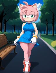 1girls 4k ai_generated amy_rose big_breasts blue_dress curvy dress dress_lift eyelashes female female_only furry furry_female furry_only green_eyes hairband her_brother_drives_a_subaru high_resolution highres mammal mobian_(species) outdoors park park_bench pink_body pink_skin seductive self_upload short_dress shortstack shoulders smile sonic_(series) sonic_the_hedgehog_(series) stable_diffusion street thighs tight_clothing tight_dress walking white_gloves wide_hips