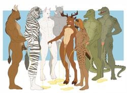 alligator anthro antlers balls bat bovine breasts cattle cervine crocodile dasher_whitetail deer dickgirl equine group horn humanoid_penis hyena intersex knoxin male mammal peeing penis reptile rhinoceros scalie urine watersports yaoi zebra