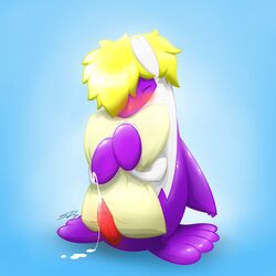 blonde_hair blush closed_eyes cum cumshot erection fan_character feral hair latios legendary_pokemon male male_only nintendo orgasm penis pillow pokemon pokemon_(species) precum purple_skin spongepierre streetdragon95 video_games