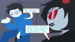 1boy 2girls animated ass_focus big_ass big_cock big_penis black_hair black_lipstick black_shirt black_tongue blind comic comic_page comic_panel cum_in_mouth cum_on_tongue giving_head glasses grey_skin gripping_sheets half_naked homestuck huge_ass itsjustsarco jiggle jiggling_ass john_egbert massive_ass mieramommy mistressmacabe ms_paint_adventures nerd oral red_shorts sound sucking sucking_penis tagme terezi_pyrope tongue tongue_out tophat_turtle video voice_acted vriska_serket