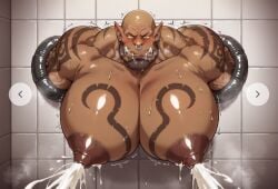 civitai ai_generated orc orc_male garrosh_hellscream world_of_warcraft bara male male_only muscular muscular_male hyper hyper_pecs hyper_breasts male_breasts male_lactation solo