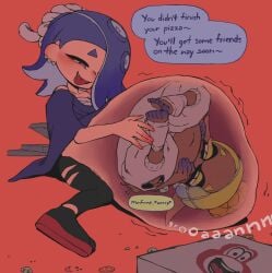 artist_request burping deep_cut_(splatoon) digestion_noises frye_(splatoon) pizza pizza_box same_size_vore shiver_(splatoon) soft_vore splatoon splatoon_3 stomach_noises tongue_out vore vore_belly willing_pred willing_prey willing_vore