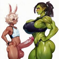 1boy 1girl abs after_ejaculation after_sex after_vaginal age_difference ahe_gao ai_generated animal_ears ass ass_ripple black_hair black_sports_bra blush bottomless breasts breasts_apart colored_skin covered_nipples cum cum_in_pussy cum_on_body cum_on_breasts cum_on_stomach cumdrip dark_skin directxrai earrings english english_text erection excessive_cum facial female from_side fucked_silly grabbing_another's_hair green_skin hand_on_own_hip hands_on_own_hips height_difference huge_breasts huge_cock huge_testicles interspecies jewelry large_penis large_testicles long_hair looking_at_another lying monster_boy muscular muscular_female navel nipples nude on_back open_mouth orc orc_female penis penis_size_difference penises_touching pointy_ears ponytail pussy rabbit_ears rabbit_girl rabbit_tail red_eyes rolling_eyes sex sex_from_behind short_hair simple_background size_difference sports_bra spread_legs stomach_bulge straight sweat tagme tail tall_female teeth testicles thick_thighs thighs tongue tongue_out torso_grab uncensored veins veiny_penis video white_background white_hair