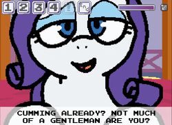 animated banned_from_equestria bedroom_eyes cowgirl_position dialogue equine female feral friendship_is_magic gif half-closed_eyes horn horse looking_at_viewer male male_pov mammal my_little_pony pixel_art pokehidden pony pov pussy rarity_(mlp) sex straddling straight text unicorn