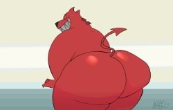 animated anthro bear big_butt butt butt_jiggle claws debudraws demon eyes_closed glistening glistening_butt grauwl grin hi_res huge_butt jiggling loop male mammal motion_lines onomatopoeia red_body shaking_butt sharp_teeth smile solo sound_effects tail teeth text