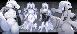 absurd_res anthro areola big_breasts blue_areola blue_nipples blue_vulva bodily_fluids breasts dominant dominant_female female female_anthro fur generation_5_pokemon genitals hi_res legendary_pokemon lunessa mature_female model_sheet natural_breasts nintendo nipples nitemilia office_lady pokemon pokemon_(species) reshiram solo sweat sweaty_breasts vulva white_body white_fur wide_hips