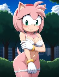 1girls 4k ai_generated amy_rose blush bra cleavage curvy eyelashes female female_only furry furry_female furry_only green_eyes hairband her_brother_drives_a_subaru high_resolution medium_breasts mobian_(species) outdoors park partially_clothed pink_body pink_skin self_upload shy smile sonic_(series) sonic_the_hedgehog_(series) stable_diffusion underwear undressing white_bra white_gloves white_underwear wide_hips