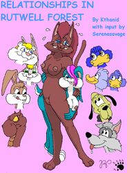 anthro binky_bunny_(rutwell) blonde_hair blue_eyes blue_fur canine copyright_request feline female fur green_eyes group hair kthanid lagomorph male mammal martin_mink mink monica_(rutwell) monotreme mustelid nipples nude platypus pussy rabbit raccoon randy_rabbit reptile rutwell_forest scalie serenakty simple_background slit_pupils snake sweat white_fur yuri