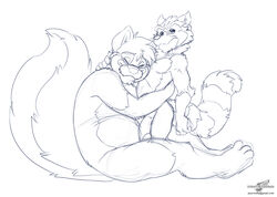 2015 2boys annoyed anthro big_penis blue_and_white canine chubby closed_eyes duo erection eyewear fur gay glasses guardians_of_the_galaxy hair hand_on_neck happy hug humanoid_penis looking_away male male_only mammal marvel monochrome nude overweight penis raccoon rocket_raccoon side_view signature sitting size_difference sketch smile standing wolf wolfblade wolfblade_(character) yaoi