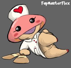 bandage blush eyelashes fapmasterflex female fungi_fauna hat kizunurse mushroom nurse open_mouth presenting pussy solo yo-kai_watch