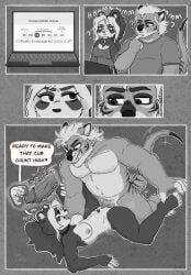 anthro bear bodily_fluids breasts breath clothing computer cum cum_in_uterus cum_in_vagina cum_inside cumshot dasyuromorph dialogue duo ejaculation electronics english_text erection female female_penetrated from_front_position genital_fluids genitals giant_panda greyscale grin happy happy_sex hi_res humanoid_genitalia humanoid_penis internal internal_vaginal interspecies laptop looking_pleasured lying maebeasheep male male/female male_penetrating male_penetrating_female mammal marsupial missionary_position monochrome musclegut muscular muscular_anthro muscular_male on_back panting penetration penis pussy recently_extinct_species sex shirt smile spread_legs spreading t-shirt tail tank_top text thinking thylacine topwear uterus
