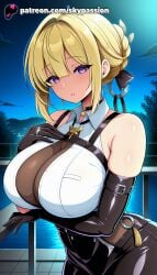 1girls 2025 ai_assisted ai_generated anime artist_name bare_shoulders black_gloves blonde_hair breast breasts breasts breasts bust chest choker cloud cross earrings elbow_gloves evelyn_chevalier explicit eyebrows_visible_through_hair female full_moon giant_breasts gloves hair_bun hair_ribbon heavy_breasts hi_res high_quality high_resolution highres hoyoverse huge_boobs huge_breasts jewelry massive_boobs massive_breasts mihoyo mole moon night night_sky outdoors patreon patreon_username piercing purple_eyes ribbon shirt sky skypassion sleeveless_shirt solo stable_diffusion star_(sky) starry_sky tree watermark zenless_zone_zero