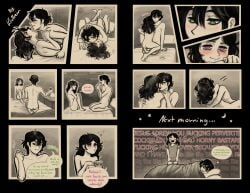 1boy 1girls 2d andrew_graves ashley_graves ass black_hair blush breasts brother_and_sister couple cuddling dialogue drunk english_text female green_eyes hug hugging incest kissing_neck kloffein male missionary_position nude passionate pink_eyes romantic sex siblings smoking smoking_cigarette the_coffin_of_andy_and_leyley