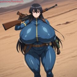 ai ai_generated akame_(akame_ga_kill!) akame_ga_kill! big_ass big_breasts black_hair blue_bodysuit bodysuit breasts cameltoe dratvan_(style) erect_nipples fallout female huge_ass huge_breasts hyper_breasts long_hair mountain pip-boy red_eyes reenka25 rifle thick thick_ass thick_legs thick_thighs tight_fit vault_suit very_long_hair wasteland weapon weapon_on_hand weapon_over_shoulder