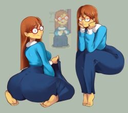 2d_(artwork) ass ass_bigger_than_head ass_focus ass_visible_through_clothes barefoot biting_lip blue_dress bottom_heavy bra bubble_butt clothing fat_ass feet feet_focus female female_only ginger_hair glasses hairy_pussy huge_ass innocent kindergarten kindergarten_(game) kindergarten_3 looking_at_viewer ms._lovelett nerd no_shoes panties pussy roughjamart_(artist) sitting sitting_down soles teacher toes voluptuous voluptuous_female