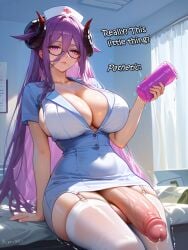 1futa absurd_res ai_generated amiiari artificial_vagina azur_lane big_breasts big_penis bored bored_expression demon_horns detailed dickgirl erection friedrich_carl_(azur_lane) futanari garter_straps glasses highres holding_object holding_toy horn horns huge_breasts intersex large_penis long_penis massive_penis milf mommy_kink nurse nurse_cap nurse_uniform onahole pathetic pencil_skirt penis penis_to_the_knees purple_eyes purple_hair sex_toy shaking sideboob sitting skindentation text thick_thighs thighhighs tight_clothing unamused
