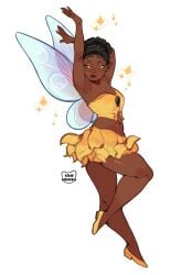 1girls arms_up black_hair dark-skinned_female dark_skin disney disney_fairies fairy fairy_wings female green_eyes hands_up iridessa kamii_momoru looking_back monster_girl skirt solo solo_female thick thick_thighs