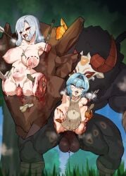 2girls absurdly_large_cock amputee ass big_ass big_breasts big_butt big_penis big_thighs black_hairband blood blood_drip blue_hair blush bondage breasts cock_hungry eula_(genshin_impact) female genshin_impact gore grey_hair grotesque guro hair_ornament hair_over_one_eye hairband hilichurls_(species) hip_vent horny horny_male huge_ass huge_breasts huge_cock huge_nipples huge_thighs interspecies large_ass large_breasts large_penis larger_male long_hair long_sleeves low-braided_long_hair low-tied_long_hair male mayo medium_hair mitachurl monster multiple_girls penis quadruple_amputee rape ryona shenhe_(genshin_impact) size_difference smaller_female thighhighs thighs torture very_long_hair white_hair yellow_eyes