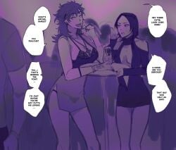 2girls 99throwaway2 alcohol alcoholic_drink baiting blowjob_gesture boob_window bracelets choi_su-bong club cross_necklace female hand_movement irritated jealous jealous_female lipstick nam-gyu namgyu open_clothes sharp_fingernails short_dress squid_game thangyuri thanos_(squid_game) thong_straps tongue_out yuri