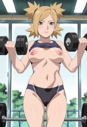 1girls adapted_costume ai_generated arms_up ass bicep_curl big_ass big_breasts blonde_hair bloomers boruto:_naruto_next_generations breasts breasts_out cleavage curvaceous curvy curvy_figure dumbbell exposed_breasts female female_focus female_only flashing flashing_breasts front_view gym high_resolution indoors lifting long_hair mature mature_female milf narugirlshot naruto naruto_(series) navel pinup ponytail quad_tails solo sports_bra sports_bra_lift teal_eyes temari twintails uncensored upper_body weightlifting white_skin workout workout_clothes