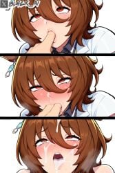 3koma agnes_tachyon_(umamusume) ahe_gao ai_generated bl4ck_ai cum_in_mouth female finger_in_mouth licking tears umamusume umamusume_pretty_derby