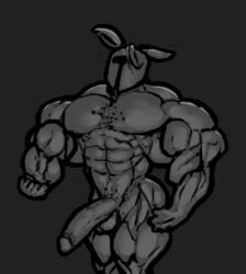 abs biceps big_muscles big_penis boner erection headgear helmet lagomorph male male_only mammal monochrome muscular nude pecs penis rabbit rg01 ripped-saurian solo solo_male undertale video_games