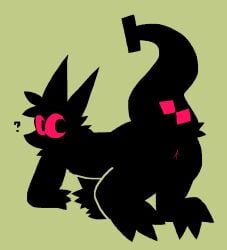 2023 all_fours anthro anus anus_only ass black_body black_eyes black_fur digital_media_(artwork) featureless_crotch fur green_background hi_res male markings nude_anthro nude_male pawplants pink_sclera presenting presenting_hindquarters question_mark simple_background solo tail tail_markings three-quarter_view veecee void_fluff