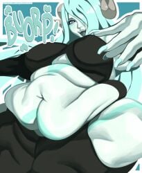 belly belly_fat belly_fetish belly_focus belly_overhang big_belly burping deep_navel demon_girl demon_horns fat fat_belly fat_female fat_fetish fat_rolls fat_thighs female female_focus female_only guilty_gear_strive hair_over_one_eye kafekafei morbidly_obese_female obese overweight_female