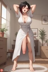 1futa ai_generated arms_behind_head balls bathrobe bedroom big_balls big_breasts big_penis black_hair breasts curvy curvy_figure flarewizz futa_only futanari hips huge_breasts huge_cock intersex light-skinned_futa light_skin open_robe penis penis_out penis_to_the_knees red_highlights robe ruby_rose rwby solo solo_futa standing stretching thick thick_legs thick_penis veins_on_dick veiny_penis waking_up white_bathrobe white_robe yawn