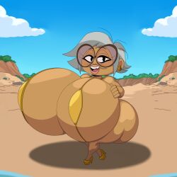 1girls beach big_ass big_breasts bikini bimbo_body breasts dark-skinned_female dark_skin disney disney_channel female female_focus female_only gilf grandmother grey_hair huge_breasts nin_suksai older_female shortstack sling_bikini slingshot_swimsuit the_ghost_and_molly_mcgee turboranger