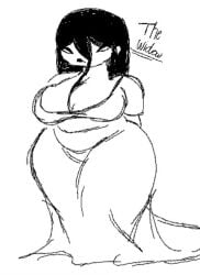 big_breasts big_breasts big_hips big_thighs black_hair breasts_bigger_than_head chubby chubby_female dress female female_only twitter_user_oc