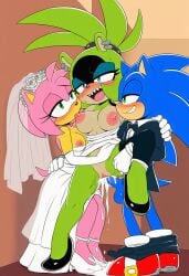 ai ai_art ai_generated amy_rose harem husband_and_wife husband_and_wives married_couple novelai sega sex sonic_(series) sonic_the_hedgehog sonic_the_hedgehog_(idw) sonic_the_hedgehog_(series) surge_the_tenrec threesome wedding_dress wedding_ring