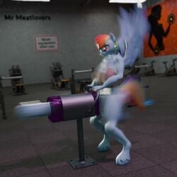 1futa animated anthro bottomless breeding_mount fast_thrusts futa_only futanari gym hooves hyper_penis indoors mrmeatlovers rainbow_dash_(mlp) rainbow_hair solo sound tagme video