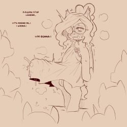 animal_ears balls bat bat_pony bodily_fluids bulge clothed clothing cold-blooded-twilight detailed_bulge dialogue equid equine erection eyewear genital_fluids genital_outline genitals glasses gynomorph hasbro hi_res hooves hybrid imminent_orgasm intersex mammal my_little_pony penis_outline precum precum_through_clothing public quadruped semi-anthro sweat tail tenting text thick_thighs wearing_glasses wet wet_clothing