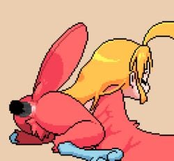 akai_(ugokashitari) all_fours animal_genitalia animated ass avian blonde_hair blue_eyes blush brown_background cloaca cloacal_penetration digitigrade disembodied_penis feathers female fingering hair harpy interspecies kneeling long_hair looking_back male monster monster_girl penetration penis pixel_art presenting presenting_hindquarters pubes pussy_juice rough simple_background straight tongue tongue_out wings 赤井