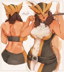 1girls artist_signature back_view bon_drawr brown_hair busty curvy dc dc_comics dcu female fit fit_female front_and_back hawkgirl hawkgirl_(dcu) kendra_saunders latina mask peruvian_female signature small_waist superheroine superman_(2025) tan-skinned_female tan_skin text upper_body