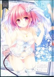 1girls absurd_res alien_girl alternate_costume ass_visible_through_thighs bare_arms bare_shoulders breasts breasts_apart bridal_veil character_name cleavage collarbone corset cute female female_only flower hi_res lingerie lingerie_only looking_at_viewer momo_velia_deviluke necklace official_alternate_costume open_mouth pink_eyes pink_hair princess short_hair smile tail tatekawa_mako teenage_girl teenager thigh_gap thighhighs to_love-ru to_love-ru_darkness underwear wedding_veil white_corset white_lingerie white_panties wide_hips yellow_gem