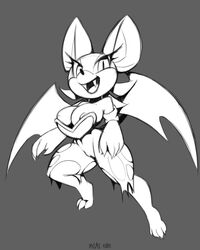 2015 anthro areola bat big_breasts breasts cleavage clothed clothing female mammal monochrome pussy rouge_the_bat shortstack solo sonic_(series) torn_clothing werebat wings xylas