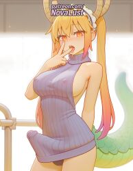 1futa 2025 ai_generated artist_name bare_shoulders blonde_hair blush breasts breasts breasts bust chest cock dick dragon_horns eyebrows_visible_through_hair futanari hi_res high_quality high_resolution highres horns long_hair looking_at_viewer maid_headdress meme_attire miss_kobayashi's_dragon_maid naked_sweater novalust open_mouth patreon patreon_username penis ribbed_sweater scales sleeveless sleeveless_turtleneck slit_pupils solo stable_diffusion sweater tail tohru_(dragon_maid) tongue tongue_out turtleneck turtleneck_sweater virgin_killer_sweater watermark