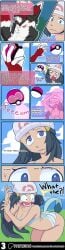 absurd_res accessory anthro artifact_the_fox black_body black_fur blue_eyes blue_hair bodily_fluids bonk_(sound_effect) bottomwear bra brainwashing canid canine clothed clothing cloud comic corruption dawn_(pokemon) dialogue dominant dominant_male duo eeveelution eyelashes female fox fur furry generation_4_pokemon glaceon glowhorn grass hair hair_accessory hairclip hat headgear headwear heart_symbol hi_res holding_head holding_object human hypnosis imminent_sex male male/female mammal mind_alteration mind_control nintendo open_mouth orange_eyes panties partially_clothed pink_eyes plant pokeball pokemon pokemon_(species) red_body red_fur red_hair red_nose scared scared_expression scared_face shorts simple_background smug smug_expression spiral spiral_eyes spiral_pupils submissive submissive_female surprised_expression sweat sweatdrop tail talking_to_another throwing throwing_object tongue transformation underwear white_body white_fur white_hair worried