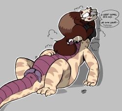 2_penises animal_genitalia animal_penis anthro anthro_on_anthro anthro_penetrated anthro_penetrating anthro_penetrating_anthro anus beanie beanie_only black_beanie black_clothing black_hat black_headwear black_text blush blush_lines bodily_fluids brown_body brown_fur brown_nose cel_shading clothing cum cum_in_mouth cum_inside dialogue diphallia diphallism domestic_ferret duo encouragement english_text eyewear eyewear_only face_fucking face_mounting flaccid fur genital_fluids genitals glasses glasses_only grey_background hat head_tuft headgear headwear hemipenes hi_res irrumatio komododonnie04 larger_penetrated male male/male male_anthro male_penetrated male_penetrating male_penetrating_male mammal multi_genitalia multi_penis mustelid musteline nude opaque_glasses open_mouth open_smile oral oral_penetration outline penetration penile penis penis_in_mouth praise purple_body purple_penis purple_scales python red_tongue reptile reticulated_python round_glasses scales scalie sex shaded simple_background size_difference smile snake speech_bubble tail tan_body tan_scales text tongue true_musteline tuft tuko_(tukoferret) wearing_glasses weasel white_body white_fur white_outline