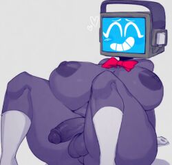 1futa 1girls :d adorable ass balls bean_smile big_butt bowtie breasts curvy_female dark_purple_skin enjoying fandroid female futa_only futanari genderswap_(mtf) headphones heart huge_breasts intersex inviting_to_sex lotl0ti_(artist) robot robot_girl rule_63 smile smiling smiling_at_viewer teeth toothy_grin tv tv_head