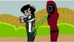 2boys crying gay guard_(squid_game) lmao netflix pink_guard pulling_panties seong_gi-hun squid_game wedgie wtf wtf_is_this