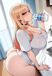 1girls ai_generated arched_back ass bangs black_choker blonde_hair blush bottle bottomless bracelet breasts choker cleavage clothing curvaceous curvaceous_female curvaceous_figure curvy curvy_figure dreamcoreart drinking ear_piercing earrings faucet female female female_focus female_only gradient_hair gyaru holding holding_bottle huge_ass huge_breasts indoors inviting inviting_to_sex jewelry kitagawa_marin kitchen large_breasts long_hair looking_at_viewer multicolored_hair nail_polish piercing pink_nails presenting presenting_ass presenting_breasts presenting_hindquarters presenting_self red_eyes seductive seductive_look seductive_smile see-through see-through_silhouette shirt short_sleeves sink solo sono_bisque_doll_wa_koi_wo_suru stove sweat t-shirt thick_thighs thighs underwear voluptuous voluptuous_female water_bottle wet white_shirt