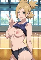 1girls adapted_costume ai_generated ass big_ass big_breasts blonde_hair bloomers boruto:_naruto_next_generations breasts breasts_out cleavage curvaceous curvy curvy_figure female female_focus female_only flashing flashing_breasts gym high_resolution indoors lifted_by_self long_hair mature mature_female milf narugirlshot naruto naruto_(series) navel nipples peace_sign pinup ponytail presenting presenting_breasts quad_tails solo sports_bra sports_bra_lift teal_eyes temari twintails uncensored upper_body v_sign white_skin workout_clothes