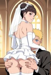 1boy 1girls ai_generated arm_gloves ass ass_focus ass_grab assisted_exposure bare_shoulders before_sex big_ass big_breasts blue_eyes blunt_bangs boruto:_naruto_next_generations breasts bride brown_eyes brown_hair busty cheating cheating_bride cheating_husband cheating_on_wedding_day choker church cleavage curvaceous curvy curvy_female curvy_figure double_bun dress_lift earrings female from_behind garter_belt garter_straps gloves groping groping_ass highres imminent_sex indoors lifted_by_self light-skinned_female light_skin lingerie lipstick looking_at_viewer looking_back makeup male mature mature_female milf narugirlshot naruto naruto_(series) no_bra petite pink_lips presenting_ass rear_view revealing_clothes single_hair_bun skimpy skimpy_clothes smile stockings suit_and_tie tenten thighs tied_hair twin_buns uncensored uzumaki_naruto wedding wedding_dress wedding_lingerie wedding_veil white_dress white_lingerie white_skin yellow_hair