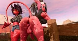 1dickgirl 3d 3d_(artwork) absurd_res ass balls big_butt black_hair black_lips clothing dickgirl digital_media_(artwork) duo eyelashes female futa_sans_pussy futanari genitals hair hellaverse helluva_boss hi_res humanoid imp intersex intersex/female lips millie_(helluva_boss) not_furry parllyx penis red_body sallie_may_(helluva_boss) sibling_(lore) sister_(lore) sisters_(lore) smile tail trans_(lore) trans_woman_(lore)